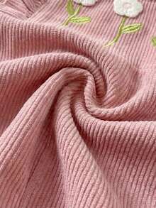 SHEIN 女嬰可愛百搭休閒粉色彩虹刺繡連身褲，適合兒童在春、夏、秋、冬穿著 - 粉色 - 查看 4
