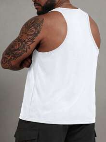 Manfinity Homme Men Plus Size Solid Tank Top Sleeveless Plain White Going Out Basic Tank Top, Holiday - White - View 3