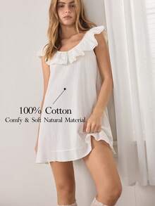 Ocili Camisola feminina casual com bainha franzida, 100% algodão, ideal para uso diário. - Branco - Ver 1