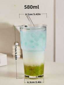 SHEIN 1 Buah Gelas Kaca dengan Sedotan, Gelas Portabel dan Bergaya Sederhana untuk Air, Teh, atau Kopi, dengan Desain yang Sangat Menarik; Berbentuk Bulat, dengan Kapasitas 600 ml - MultiWarna - View 6