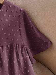 Rusticease Plus Size Women's Solid Color Round Neck Ruffle Short Sleeve Loose Shirt,Boho For Women/Summer Women - Red Violet - View 4