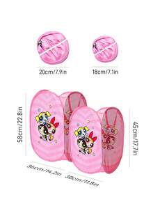 THE POWERPUFF GIRLS X SHEIN 聚酯纖維可折疊收納籃－彈跳式便攜收納籃，家用多功能收納盒，適用於衣物、玩具、雜物分類，輕巧耐用且易於清潔，適合臥室、客廳、浴室使用 - 淺粉色 - 查看 3
