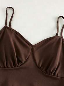 Franclia Women's Solid Color Pleated Cami Top And Skirt Casual Daily Two Pieces Set - Brown - View 5