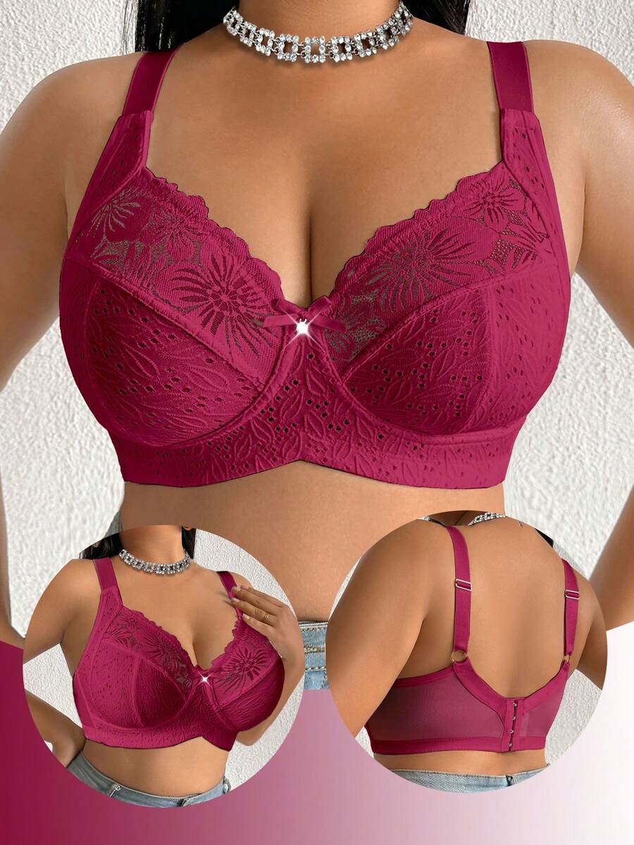 Seduluxe Bralette de encaje con patchwork sin aros talla grande 1 pieza - Burdeos - Ver 1