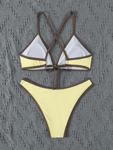 Bonvoyette Women's Summer Beach Halter Neck Sexy Fashion Bikini Two-Piece Swimsuit Set - Yellow - View 6