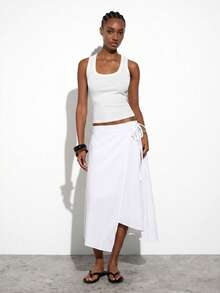 Maija Women's Solid Color Casual Versatile Daily Outing Vacation Skirt White Autumn, Going Out Vacation Vacation Beach Outfits - White - View 4