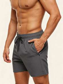 Manfinity KASUA Men's Plus Size Vacation Drawstring Waist Casual Beach Shorts - Dark Grey - View 3