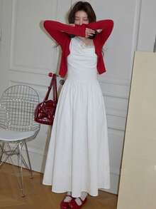 INAWLY White Lace Dress, Elegant French Style, Slimming, High-End Summer Dress For Women - White - View 3