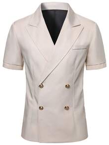 Manfinity Mode Blazer de manga corta minimalista de moda de unicolor para hombre, ceremonia - Albaricoque - Ver 5