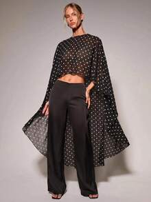 COSMINA Women's Polka Dot Casual Sexy Elegant Versatile Daily Garden Party Dinner Night Out Outing Long Top Black And White Polka Dot Autumn - Black and White - View 1