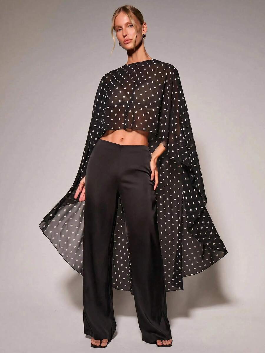 COSMINA Women's Polka Dot Casual Sexy Elegant Versatile Daily Garden Party Dinner Night Out Outing Long Top Black And White Polka Dot Autumn - Black and White - View 1