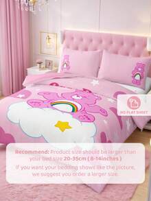 SHEIN X Care Bears 三件套可爱卡通印花被套，磨毛材质，柔软保暖，多种尺寸可选，适用于单人床/双人床/大号床/特大号床 - 粉色 - 查看 8