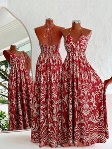 Franclia Bohemian Style Printed Beach Strap Dress - Multicolor - View 1