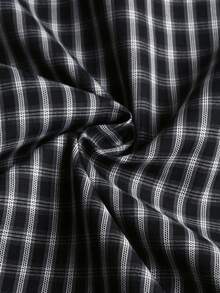 STYNVO 男士騎士刺繡格紋單排扣短袖休閒襯衫 - 黑色 - 查看 7