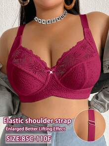 Seduluxe Bralette de encaje con patchwork sin aros talla grande 1 pieza - Burdeos - Ver 4