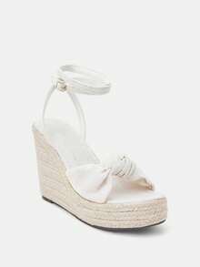 Glitzique Women's Wedge Platform Espadrille Sandals With Back Zipper, Open Toe, Bowknot, High Heeled Roman Sandals, Suitable For Spring, Vacation Outfits, Boho Style,Summer Outfits,Travel Essential - Rice - View 3