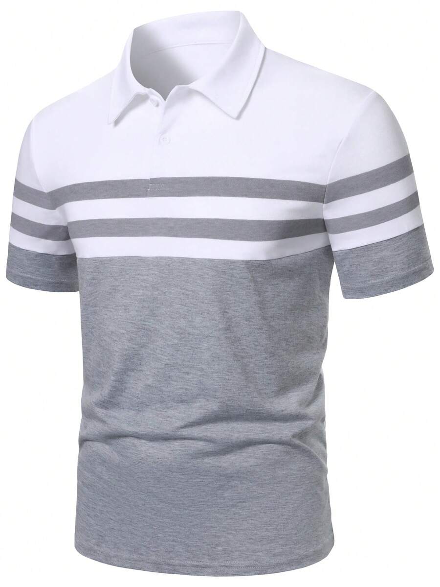 Manfinity Homme 男士夏季休閒拼色拼接 Polo 衫 - 彩色 - 查看 1