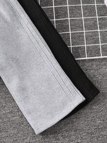 SHEIN 2件組兒童青少年男童灰色&黑色春/秋/冬寬鬆寬腿褲，對比腰繩設計，百搭韓日風，適合上學、居家、外出、時尚穿搭 - 彩色 - 查看 5