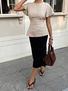 Livesso Summer Design Waist-Cinched Casual Elegant Office Wear Street Valentine's Day Wedding Waist-Cinched Women's Shirt Beige - Beige - View 5
