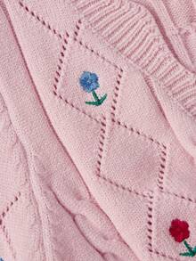 Sweetness Women's Floral Embroidered Front Knot Long Sleeve Knit Cardigan - Pink - View 3