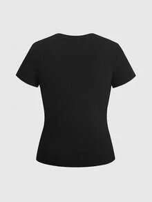 ROMWE Grunge Punk Summer Y2K Punk Retro Napoleon Embroidery Metal Buckle Decor Slim Fit Short Sleeve Henley Shirt - Black - View 2