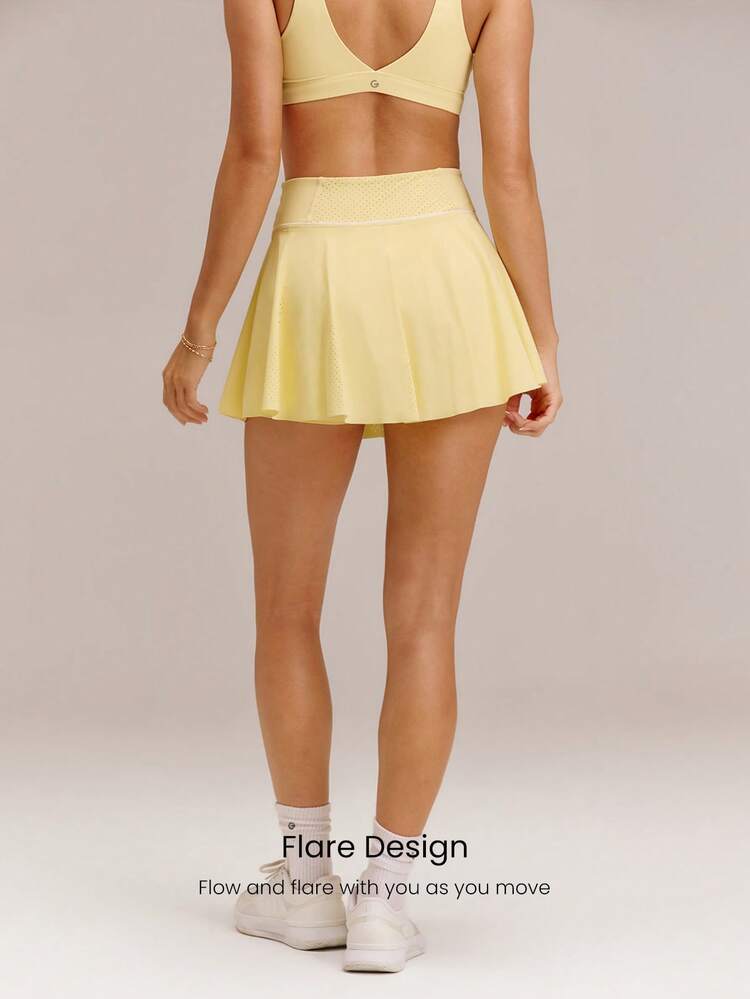 FeatherFit™-Air Serve And Glow Ultra-Lightweight Moisture-Wicking Quick-Drying Sun-Protective Tennis Skirt With Built-In Shorts Side Pockets Tennis Golf Pickleball Daily Casual Wear