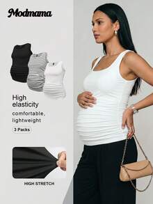 Modmama 3pcs Maternity Casual Tank Top Set, Women Pregnancy T-Shirts - Multicolor - View 2