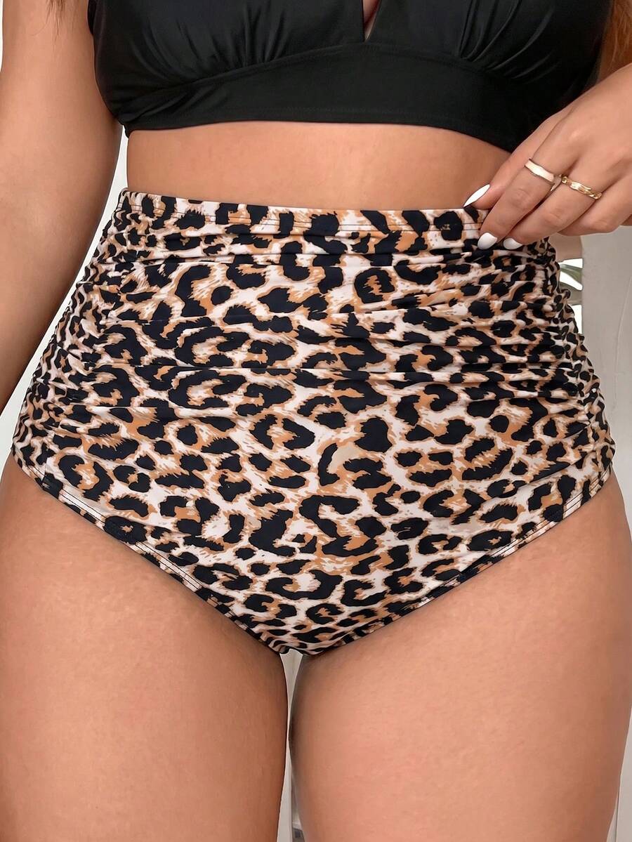 Swim Basics Quần bơi size lớn họa tiết da báo, cạp siêu cao, nhún eo kiểm soát bụng - Nhiều màu - Xem 1