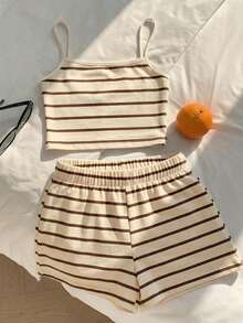 Set Atasan dan Celana Pendek Camisole untuk Anak Perempuan Remaja, Motif Seafood Putih dan Biru Sederhana dengan Transfer Panas, Cocok untuk Musim Panas, Camisole Anak Perempuan, Cocok untuk Musim Semi dan Musim Panas, Mudah dan Nyaman, Musim Liburan Keluarga, Liburan Keluarga, Pakaian Sederhana, Menyegarkan di Rumah, Nyaman dan Mudah Dipakai, Olahraga Ringan - MultiWarna - View 3