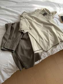 DAZY Color Block Contrast Stitching Decor Short Sleeve Women T-Shirt Summer Preppy Tops School - Khaki - View 7