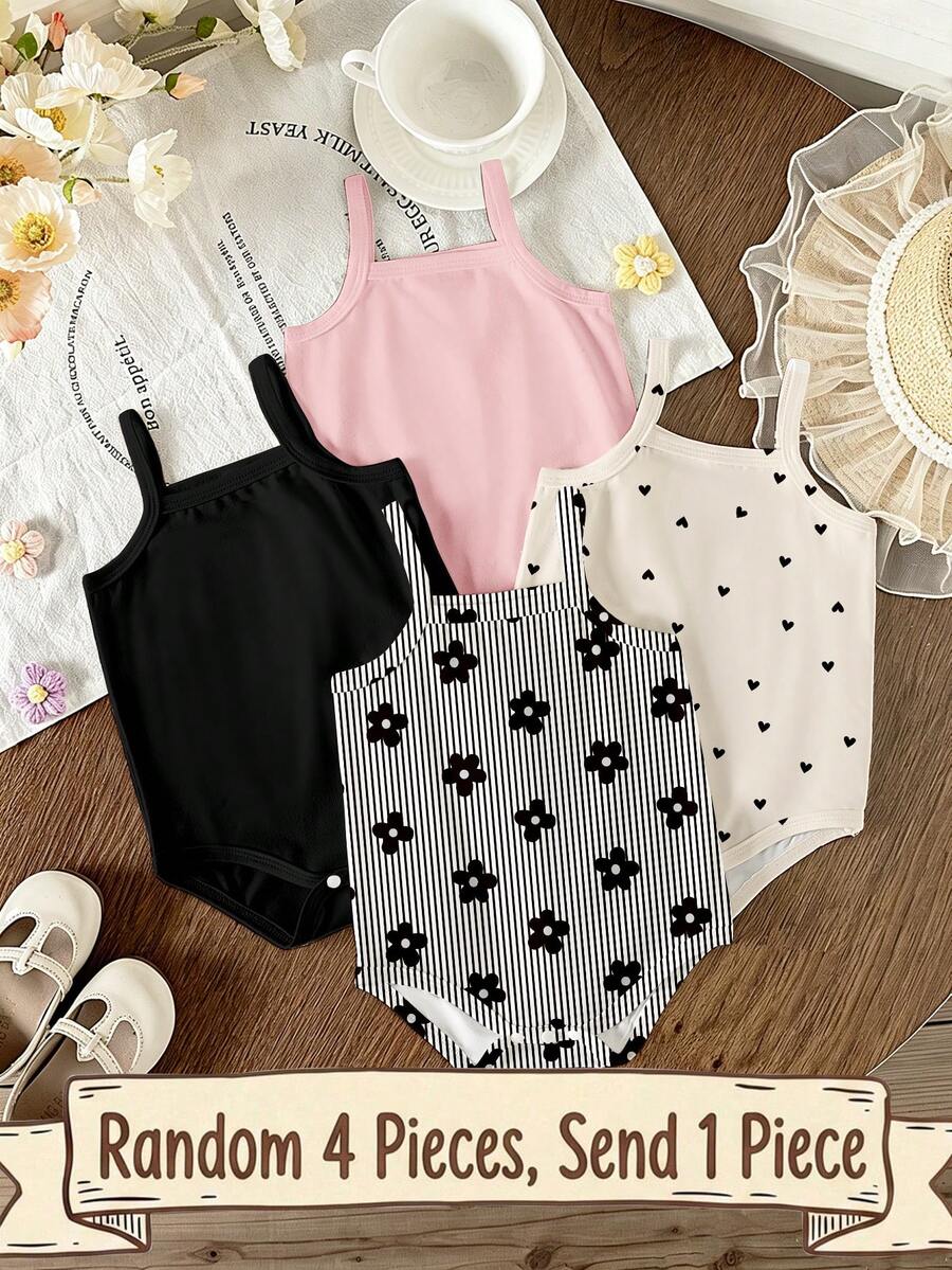 Souflis Souflis 1 buah Romper Bayi Baru Lahir Kejutan Blind Box 5-in-1, Motif Garis-garis Lucu, Bunga atau Hati atau Warna Polos, Romper Tali Lembut Cocok untuk Pakaian Kasual dan Jalan-jalan, Pakaian Musim Panas - MultiWarna - View 1