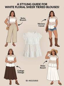 Freevana Plus Size Casual Solid Color Floral Embroidery Patchwork Shirt - White - View 12
