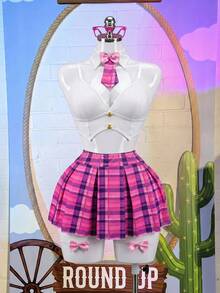 Fantasy Costume Fantasy Costume 度假派對學院風修身上衣、百褶腰裙、蝴蝶結、2個腿環，5件組 - 彩色 - 查看 11