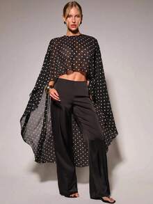 COSMINA Women's Polka Dot Casual Sexy Elegant Versatile Daily Garden Party Dinner Night Out Outing Long Top Black And White Polka Dot Autumn - Black and White - View 2
