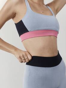 Aralina Ensemble de sport avec débardeur ultra court et leggings en patchwork de couleurs contrastées - Multicolore - Voir 5