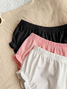 3pcs Baby Girl Knitted Casual Solid Color Elastic Waist Triangle Briefs - Black and White - View 7