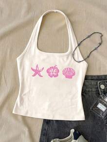 Weißes langes lässiges Neckholder-Top für Tween-Mädchen, geeignet für den Sommer, figurbetontes Tanktop - Weiss - Übersicht 3
