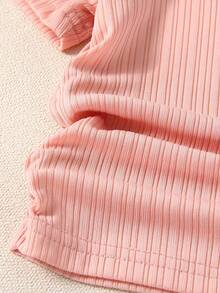 Elladie kids 2件組少女夏季新款極簡甜美風粉色親膚彈性羅紋圓領側抓褶T恤與A字百褶裙套裝，適合週末出遊、旅行度假、日常上學、海灘玩耍、慶祝活動，夏季服飾 - 粉色 - 查看 8