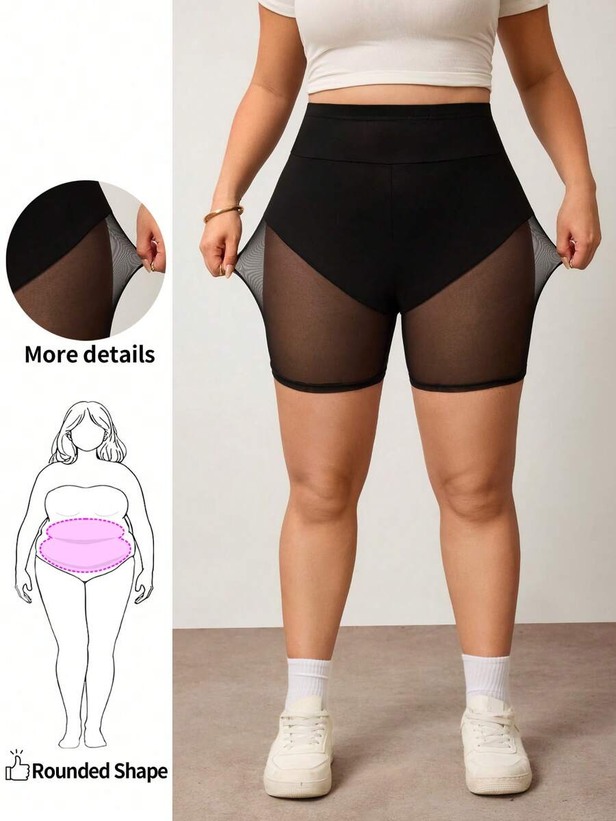 Enliva Plus Size Women's Transparent Mesh Contrast Lace Cycling Shorts