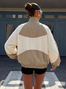 Muchica Chaqueta ligera de nailon de color block para exteriores - Caqui - Ver 2