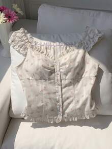 Comfortcana 女款甜美碎花單排扣時尚襯衫 - 白色 - 查看 3