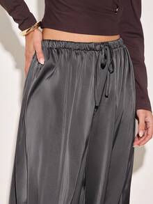 COSMINA Women's Drawstring Draped Tapered Wide Leg Long Pants - Grey - View 3