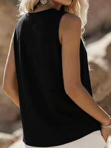 Balvessa Red Sleeveless V-Neck Embroidered Women's Casual Blouse - Black - View 2