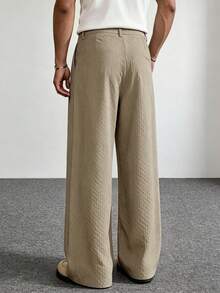 PAVTROS Men's Loose Casual Fashion Versatile Pants, Textured Fabric - Khaki - View 2