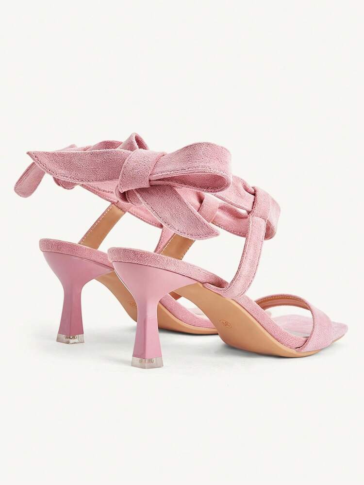 CUCCOO CHICEST Gentle Girl's Pink Bow Sandals, Cross-Strapped Square Heel Design, Summer Versatile Outer Slippers