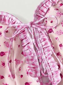 SHEIN MOD Maillot de bain une pièce imprimé à lacets dos nu pour femmes - Rose bonbon - Voir 5