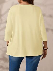SHEIN PETITE CURVE Chaqueta casual versátil de unicolor talla grande - Amarillo claro - Ver 2