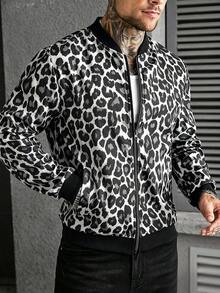 Manfinity CasualCool 男款豹紋長袖拉鍊休閒棒球夾克 - 彩色 - 查看 4