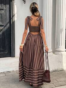Siren Gaze Women's Vacation Casual Boho Brown Striped Dress Vacation Summer - Brown - View 2
