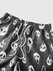 ROMWE MEN Men's Casual Gothic Fashion Ghost Face Print Pocket Drawstring Waist Beach Shorts - Grey - View 3